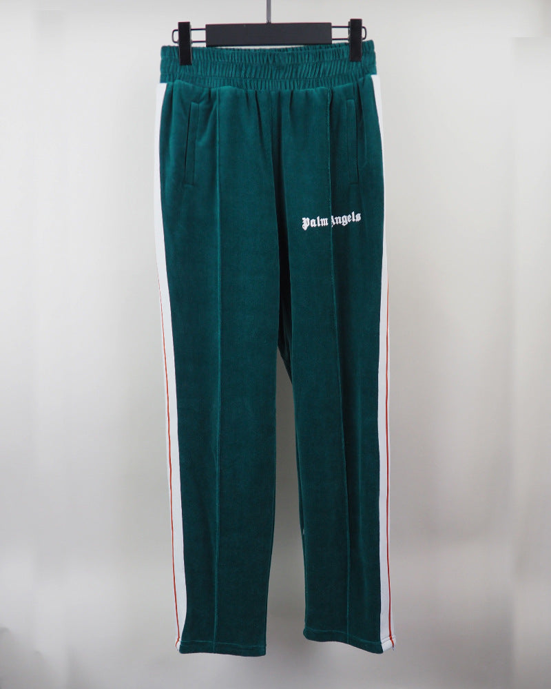 Palm Angels Velvet White Striped Side Zipper Sports Casual Pants Couple