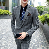 Seersucker Suit Slim Three-Piece Business Plaid Suit