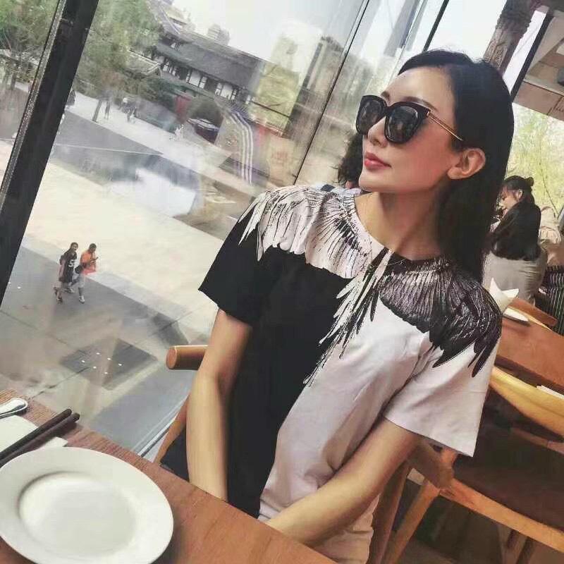 Marcelo Burlon T Shirt Yin and Yang Wings Printing Short Sleeve T-shirt Loose Couple Outfit Men's and Women's Oversize Half Sleeve Fashion