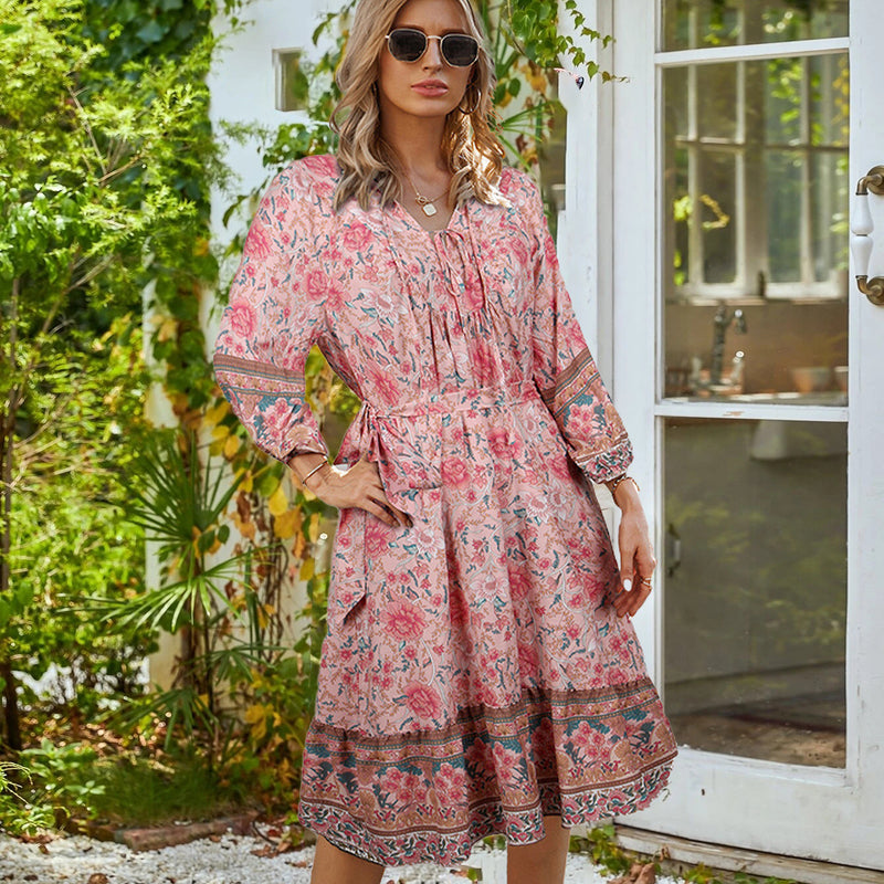 Beth Dutton Bohemian Dress Winter Autumn Midi Dresses Cotton Lace Printed Bohemian Dress