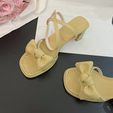 Nude Pumps Block Heel Bowknot Chunky Heel Sandals