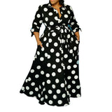 Women Plus Size Maxi Dresses Shirt Long Sleeve Dotted Prints Dress