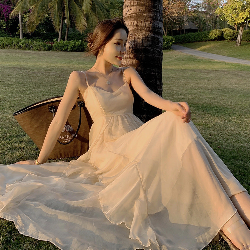 Fairy Dress Beach Dress Fairy Dress Long Summer Clothes Holiday Super Mori Sweet Spaghetti-Strap Dress