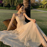 Fairy Dress Beach Dress Fairy Dress Long Summer Clothes Holiday Super Mori Sweet Spaghetti-Strap Dress