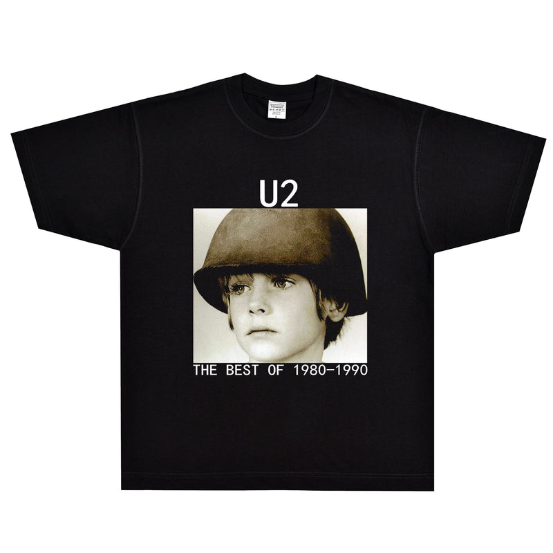 Rock Star T Shirt the Best of 1980-1990 T-shirt U2 Band Rock Loose Retro Cotton Short Sleeve