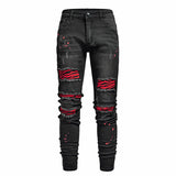 J Shaped Jeans Men's Jeans New Skinny Ripped Leg Opening Zipper
