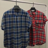 Mens Flannel Jacket Fog 6Th Stand Collar Flannel Plaid Loose Sleeveless Jacket Short-Sleeved Shirt