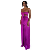 Women Top & Pant 2 Piece Set Summer Cropped Tube Top High Waist Hip Wide Leg Pants Casual Suit