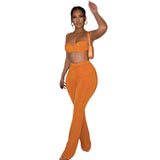 Women Top & Pant 2 Piece Set Summer Backless Underwaist High Waist Sheath Straight-Leg Trousers Casual Suit