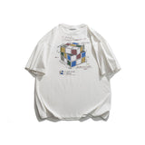 Men T Shitrs Cartoon Rubik 'S Cube Printed Round Neck T-shirt