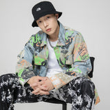 Spray Painted Jacket Autumn Graffiti Letter Denim Jacket Men's Autumn and Winter