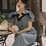 Women cottagecore Dress Summer Retro Square Collar Puff Sleeve Floral Temperament