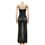 Emily Ratajkowski Dress Rhinestone Sequin Mesh Sexy Sleeveless Split Dress