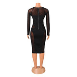 Kesha Black Dress Women's Fashion Sexy Mesh Stitching See-through Tied Dress