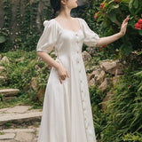 Women Cottagecore Dress Retro Style High Waist Waist Mid-Length Dress