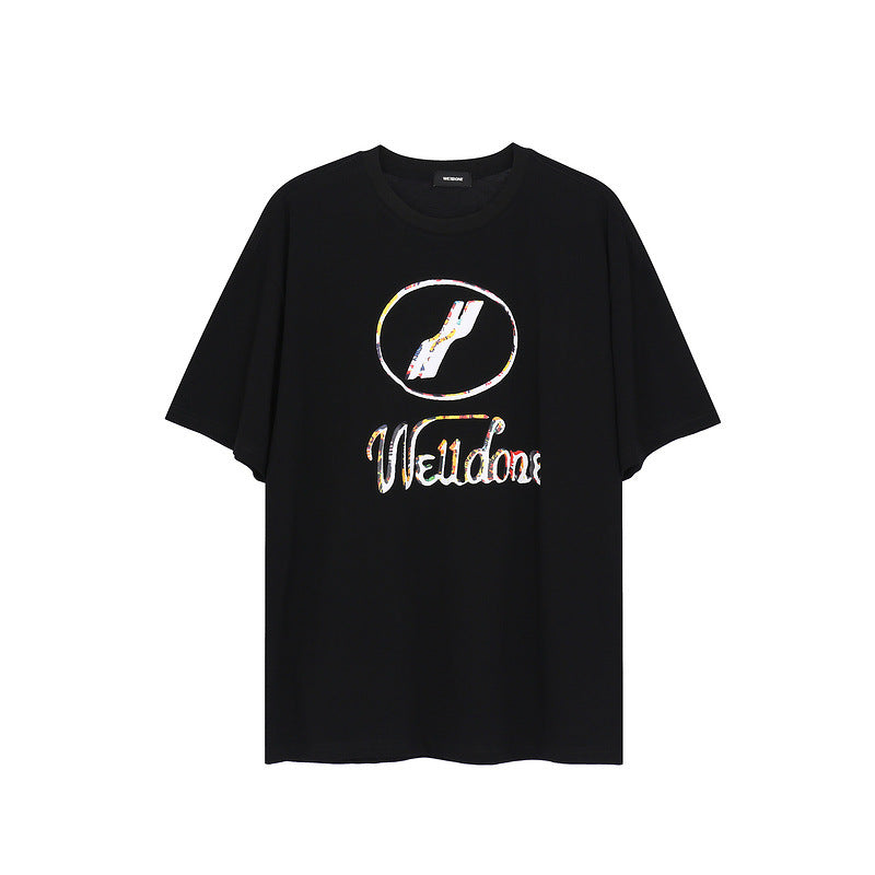 We11done T Shirt Summer Vintage Poster Letter Print round Neck Men and Women Short Sleeve