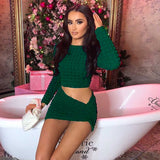 Women Top & Skirt 2 Piece Set Spring/Summer round Neck Long Sleeve T-shirt Slim Fit Sheath Skirt Suit