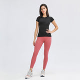 Moisture Wicking Shirts Spring/Summer round Neck Slim Fit Solid Color Short Sleeve Women Elastic Quick-Drying Yoga Clothes