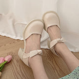 Nude Pumps Block Heel Bow High Heels
