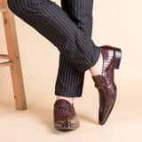 Indo Western Shoes Crocodile Pattern Men Slip on Leather Shoes