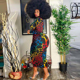 Women Plus Size Midi Dresses Printed Skinny Sheath Mid-Length Dress