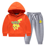 Children Pokemon Pikachu Hoodie & Pant Set Fleece Lined Padded Warm Keeping Winter Clothes Sweatershirt Suit