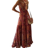 Women Bohemian Dress Sexy Sling Dress Holiday Floral Print Dress