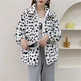 Women Dalmatian Coat Leopard Print Lamb Wool Coat Female Autumn And Winter Loose