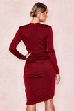 Dakota Johnson Red Mini Dress V-neck Long Sleeve Irregular Solid Color