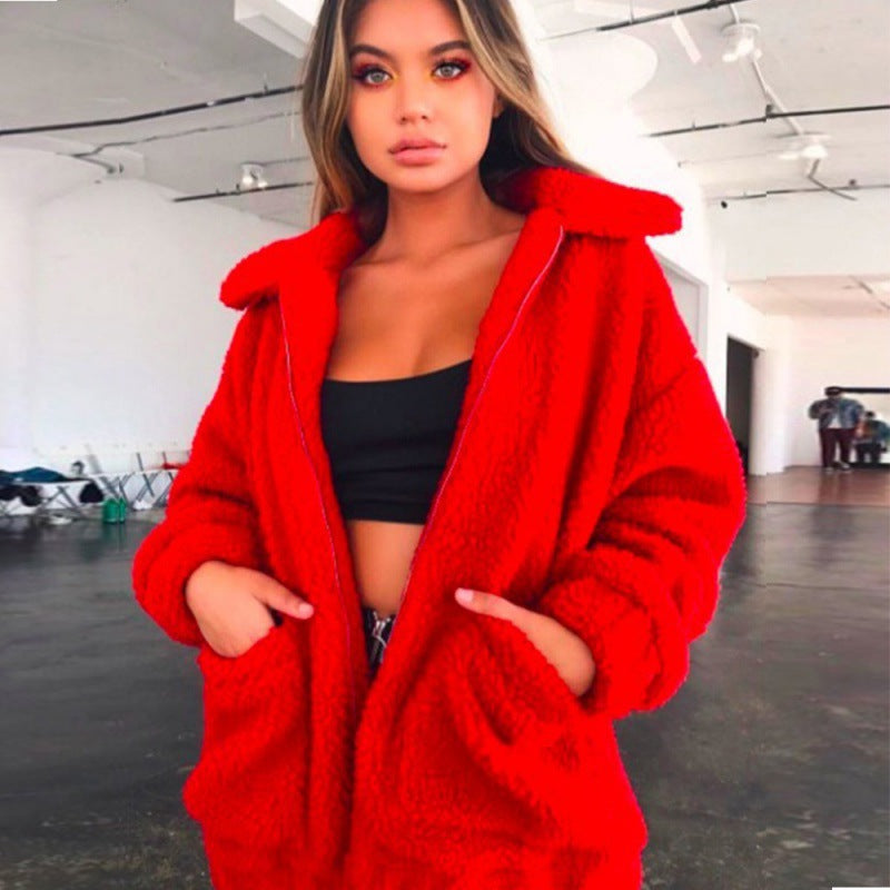 Women Sherpa Jacket Autumn and Winter Zipper Plush Jacket Women's Coat