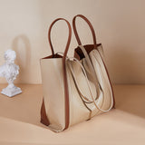 The Teacher Tote Double-Sided Color Block Bag Genuine Leather Commuter Tote Women's One Shoulder Handbag