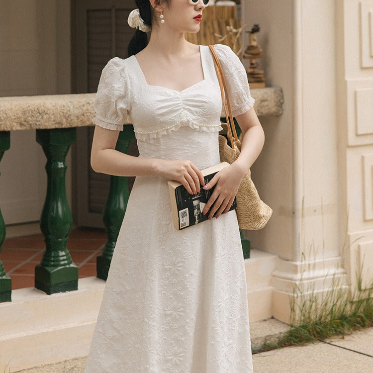 Women Cottagecore Dress Princess Dress Slim White Dress Dress