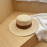 Straw Hat Raffia Flat-Top Cap Summer Sun Protection for Children Beach Straw Hat