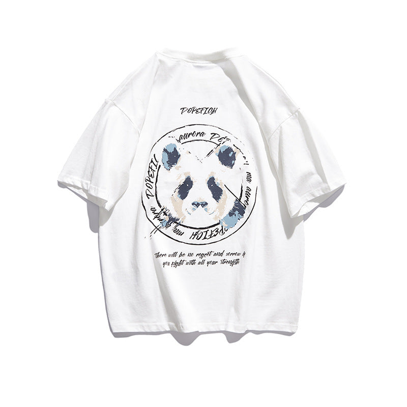 Men's T-shirt Summer Trendy Panda Cartoon Short Sleeve T-shirt Men's Pure Cotton Couple Half Sleeve