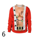 Ugly Christmas Sweater Spoof Sexy Navel Hair Printed round Neck Pullover Couple Sweater