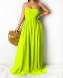 Women Plus Size Pants Wrapped Chest Solid Color Pocket Wide Leg Jumpsuit