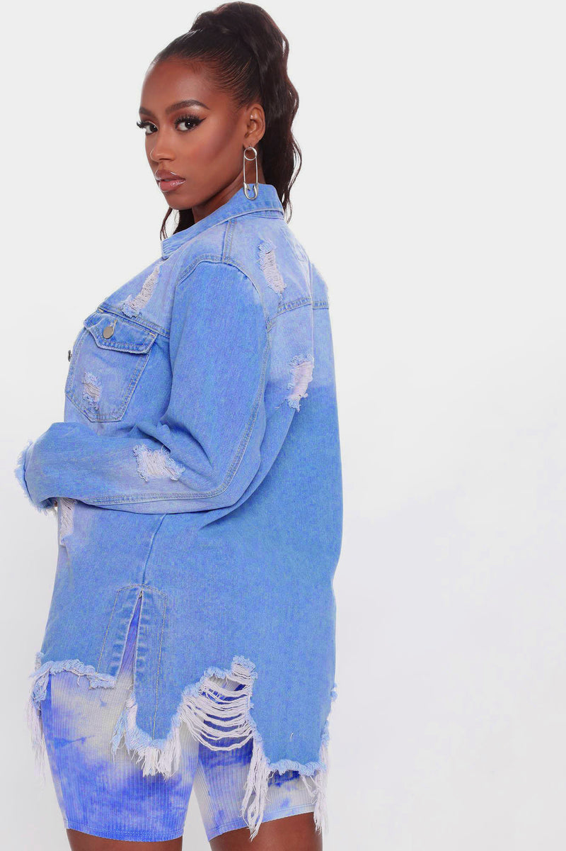 Women Denim Jacket Ripped Slim Coat for Women