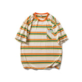 Men's T-shirt Summer Striped Short-Sleeved T-shirt Men's Fashion Brand Loose Street Casual T-shirt Personalized Pocket