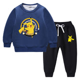 Children Pokemon Pikachu Hoodie & Pant Set Fleece Lined Padded Warm Keeping Winter Clothes Sweatershirt Suit