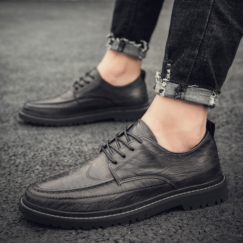Loafers for Men Fleece-Lined Casual Men's Leather Shoes Winter British Retro Shoes