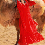 Women Cottagecore Dress Bright Red Dress Travel Clothes