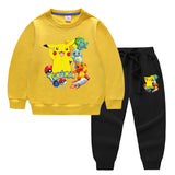 Children Pokemon Pikachu Hoodie & Pant Set Two-Piece Solid Color Baby Cotton Sweater Set