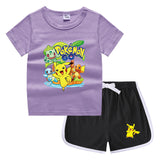 Children Pokemon Pikachu Tshirts & Shorts Casual Sports Sweat-Absorbent Suit Neutral