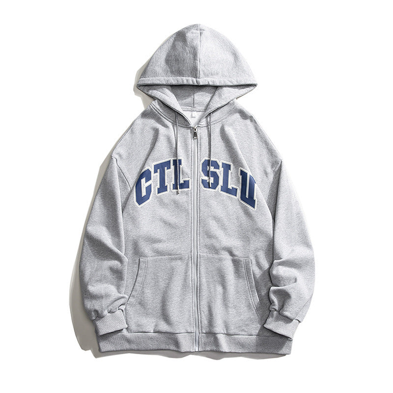 Slogan Graphic Hoodie Sports Couple's Shirts Student Loose Cardigan Sweater Top