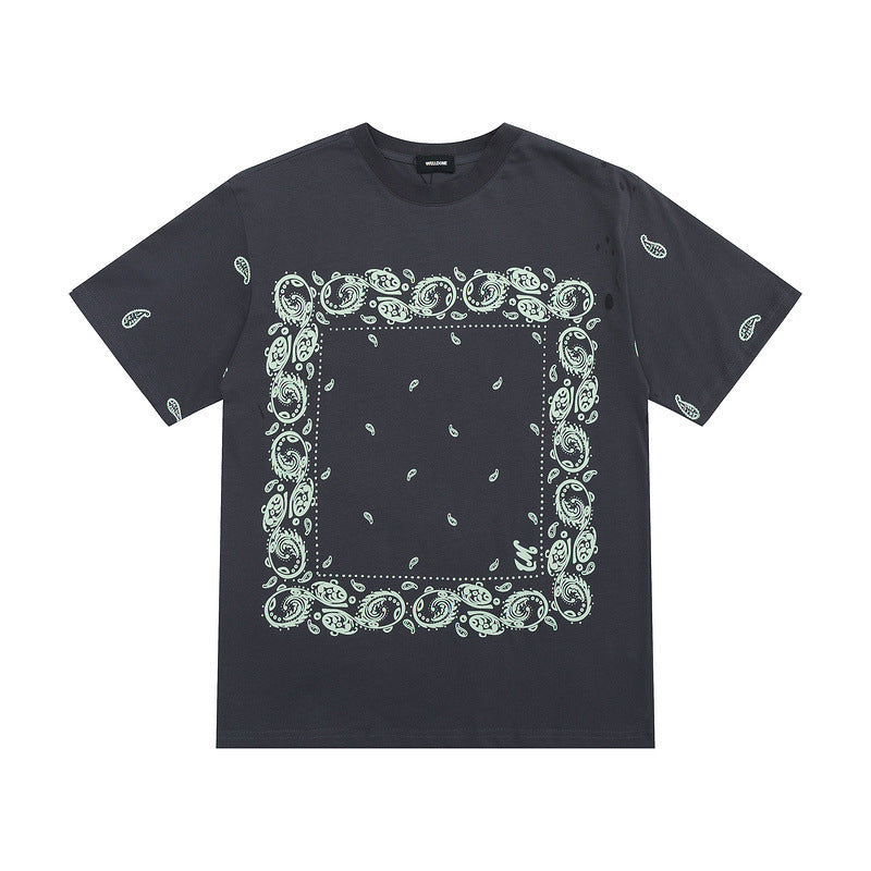 We11done T Shirt Leaf Album Frame Printing Loose Men's and Women's round Neck Short Sleeve Cotton