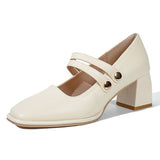 Nude Chunky Heel Mary Jane High Heels