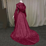 Vintage Empire Waist Dress Women's Solid Color Long Sleeve Hooded Dress