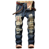 J Shaped Jeans Straight Ripped Patch plus Velvet Thickened Men's Jeans