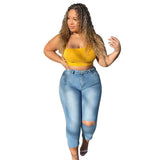 Women Plus Size Jeans Slim Ripped Denim Skinny Pants
