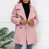 Women Sherpa Jacket Autumn and Winter Double Breasted Lamb Furry Coat Loose Lapels Plush Trench Coat